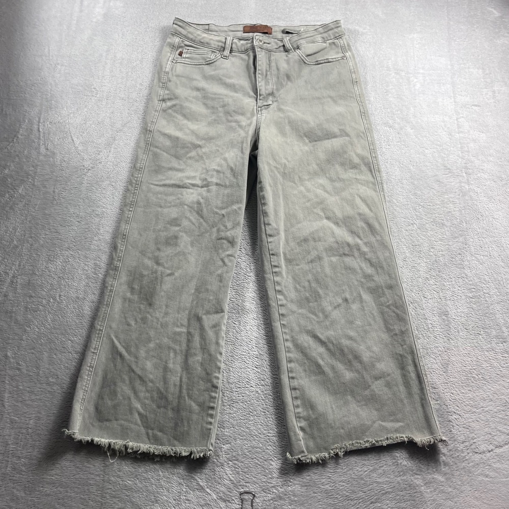 Judy Blue Womens Grey High Waist Wide Leg Raw Hem Jeans JB88734 Size 13/31